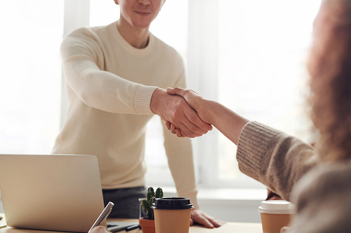 Two professionals shaking hands.